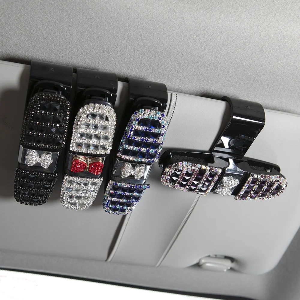 

Diamond-encrusted Car Sunglasses Clip Universal Vehicle Glasses Card Ticket Holder Rhinestone Auto Sun Visor Card Storage Clips