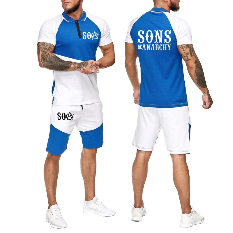 

2021 fashion hot sale summer polo shirt + pants suit SOA Sons of anarchy SONS print casual breathable Men's short sleeve suit