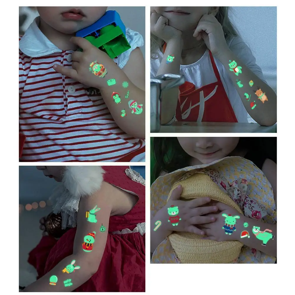 

New Year Christmas Luminous Disposable Tattoo Sticker Cartoon Claus Temporary Stickers Tattoo Cute Waterproof Santa Xmas De T4X6