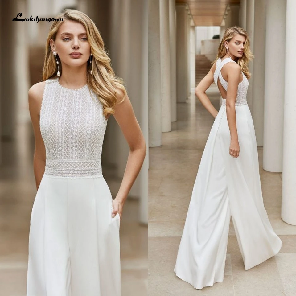 

Ivory Women Jumpsuit Prom Dresses Lace Formal Party Evening Gowns Custom Made Robe De Soire Party Prom Gowns