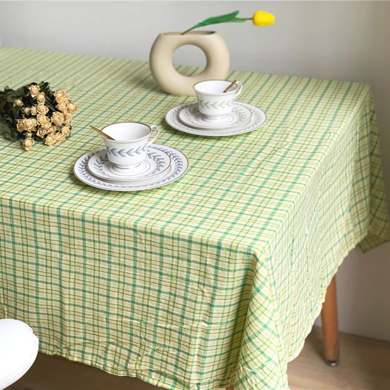 

Rectangular Tablecloth Table Cloth Kitchen Table Summer Yellow-green Grid Ins Tablecloth Photo Prop Cloth Picnic table Cloth