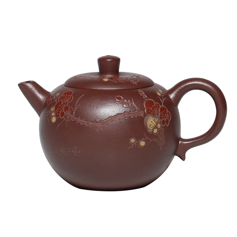 

Baixin purple clay teapot Yixing original mine master pure hand carved clay painted plum teapot Yimei teapot