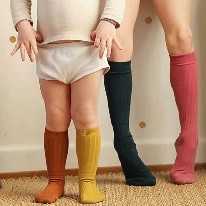 Calcetines de algod&oacute;n para beb&eacute;, ni&ntilde;o y ni&ntilde;a, calcet&iacute;n suave y transpirable para reci&eacute;n nacido, calcetines largos hasta la rodilla para ni&ntilde;o y ni&ntilde;a, escuela-0