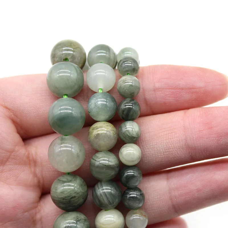 Натуральные зеленые каменные бусины круглой формы для создания украшений своими руками - браслетов и ожерелий. Полоса 15 дюймов. 4/6/8/10/12 мм.