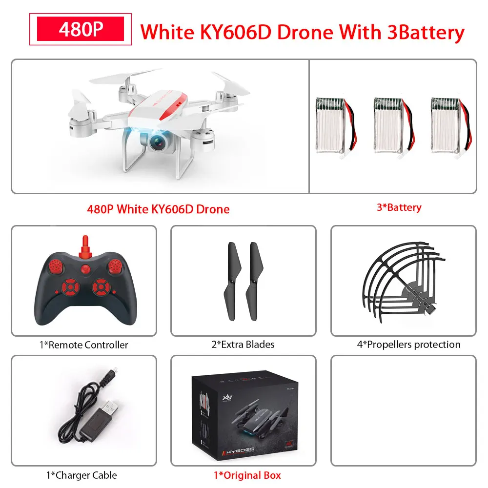 White 480P 3B KY606D Дрон с FPV wifi 480P 1080P 4K HD Двойная камера или без камеры Квадрокоптер 20 минут время полета мини Дрон VS SG106 E58 Дрон - Цвет: White 480P 3B