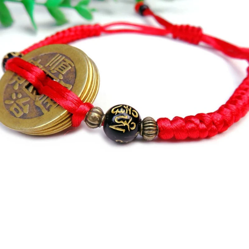 

1PCS Buddhism Six Words Ancient Coin Kabbalah Red String Bracelets Lucky Protection