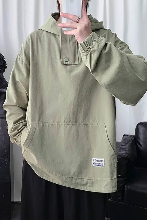 

2020 Spring And Autumn New Youth Popular Solid Color Loose Hooded Jacket Fashion Casual Wild Pullover Black / Grey / Green
