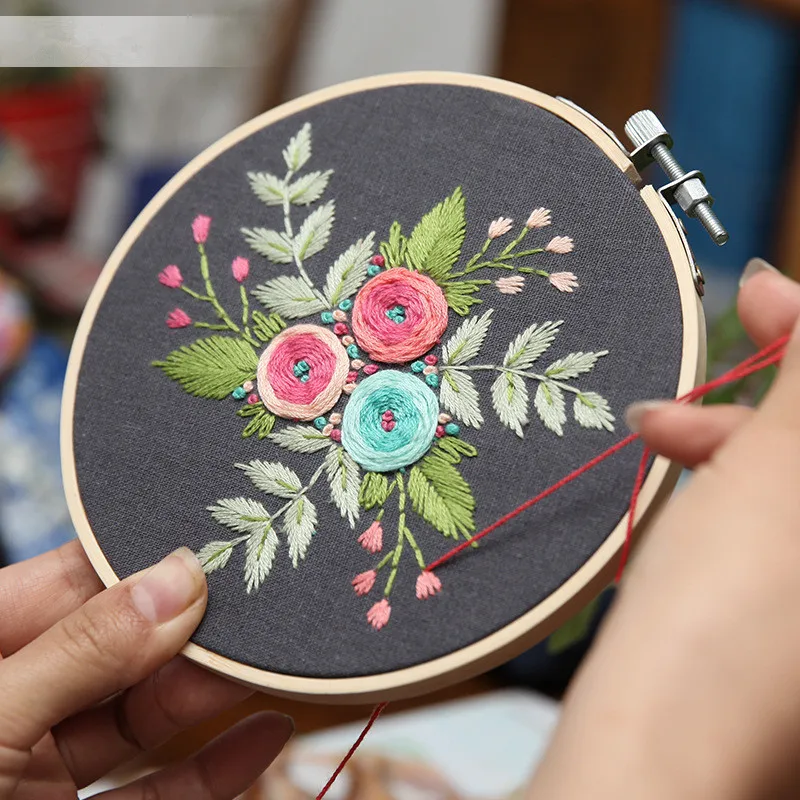DIY Embroidery Flower Handwork Needlework for Beginner Cross Stitch Kit Ribbon Painting Hoop Home Decoration | Дом и сад