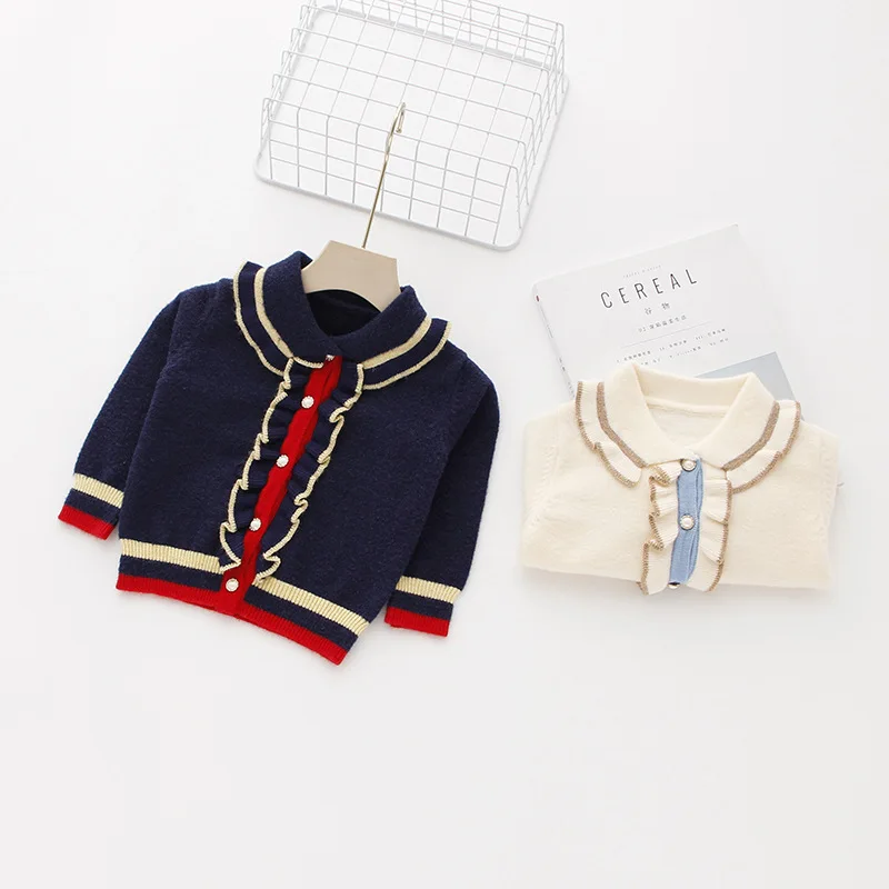 Новинка весна осень 2019 бежевый белый и синий кардиган шерстяное пальто принцессы