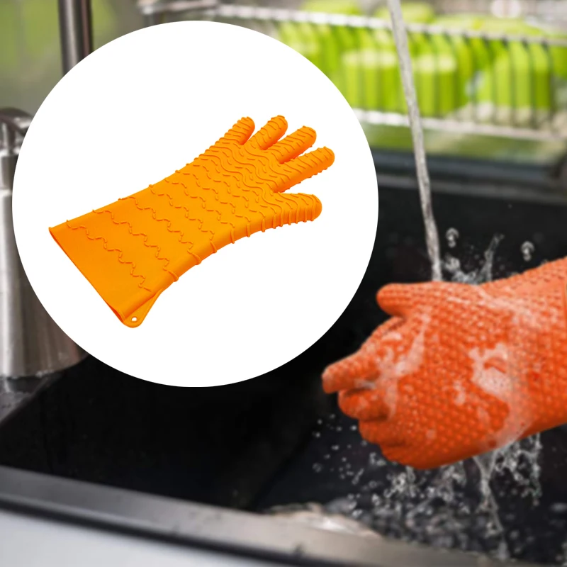 1Pc Microwave Silicone Glove Orange Oven Mitts Kitchen Potholder Mat for BBQ Insulation Gloves Household Baking Barbecue Tools - купить по