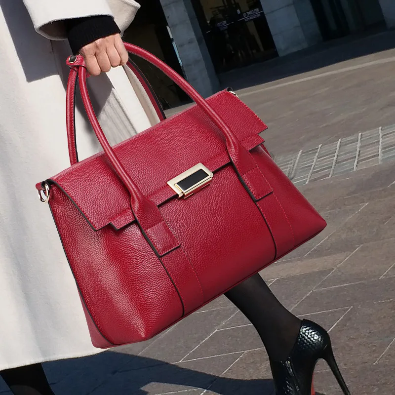 2022 New Genuine Leather Briefcase Women Handbags Large Capacity Ladies Fashion Cowhide Shoulder Messenger Bags Portable