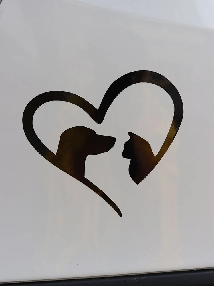 

ZTTZDY 14.7*13.4CM Cat Dog Car Sticker Love Vinyl Decal Window Black/Silver ZJ4-0182