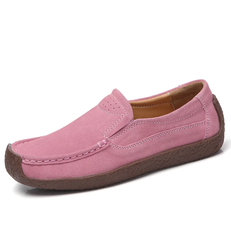 

2021 Spring New Women Flats Shoes Breathable Leather Sneakers Casual Fashion Female Shoes Cow Suede Soft Comfortable Loafers