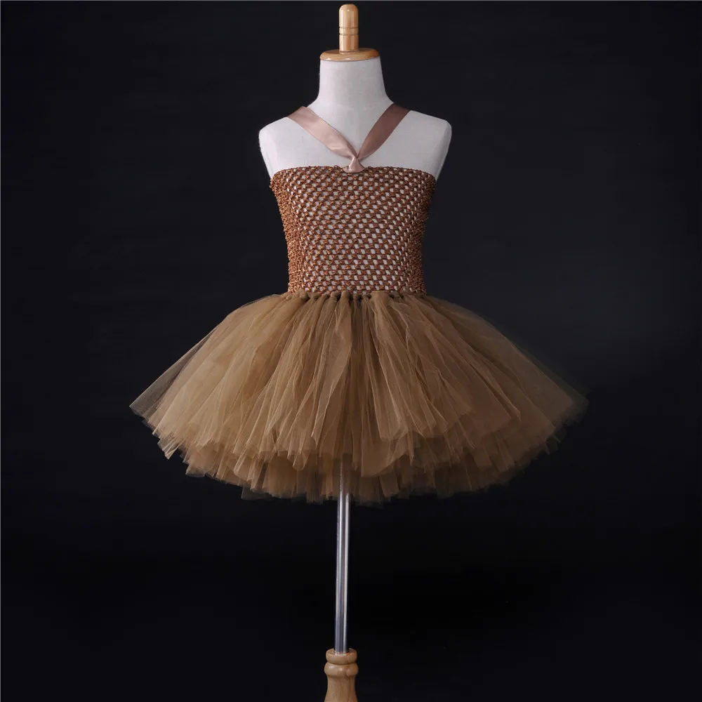 Brown Baby Girl Flower Tutu Dress Handmade Fluffy Children Birthday Party Dance Ball Gown for Girls Kids Halloween Costume | Детская