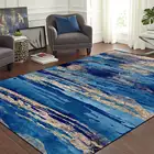 Современный абстрактный акварельный золотистый коврик с синими чернилами, прикроватный нескользящий коврик для гостиной, спальни, дверной коврик