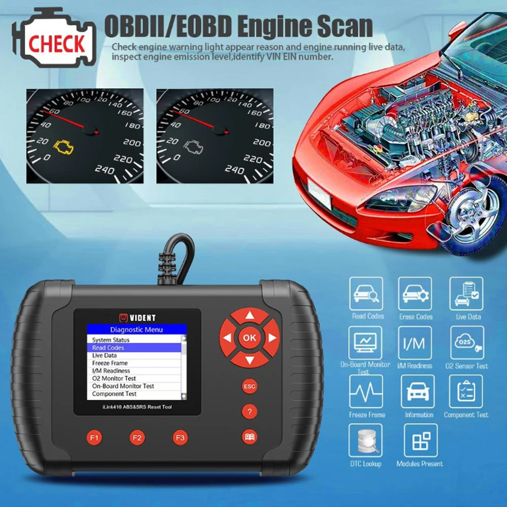 Vident iLink410 ABS & SRS SAS инструмент сброса диагностический OBDII сканирования Поддержка EPB