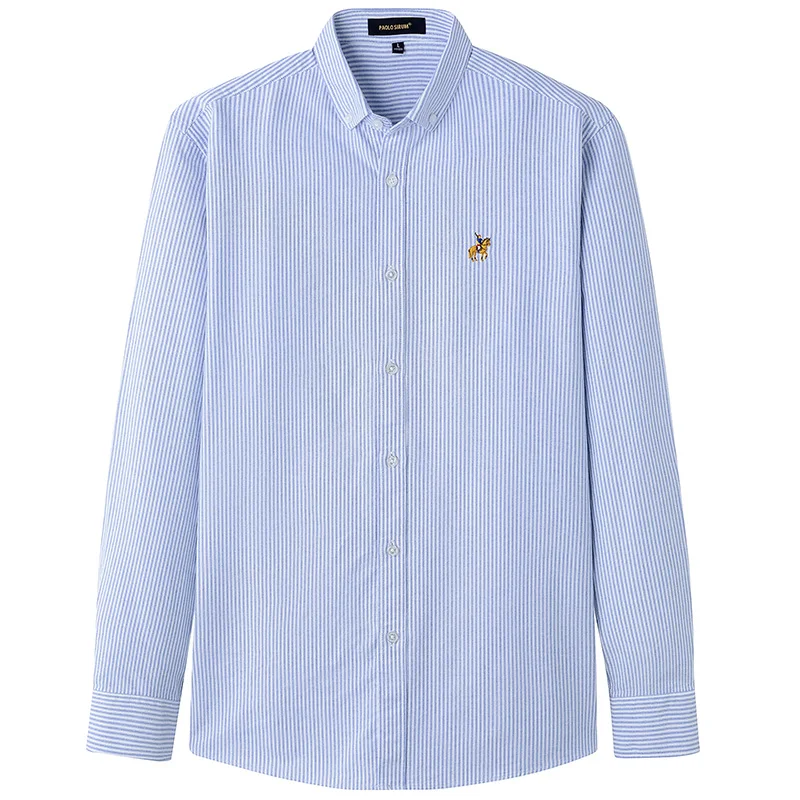100% Cotton Shirts For Men Oxford Long Sleeve Regular Fit Plus Size 5XL No Pocket Solid