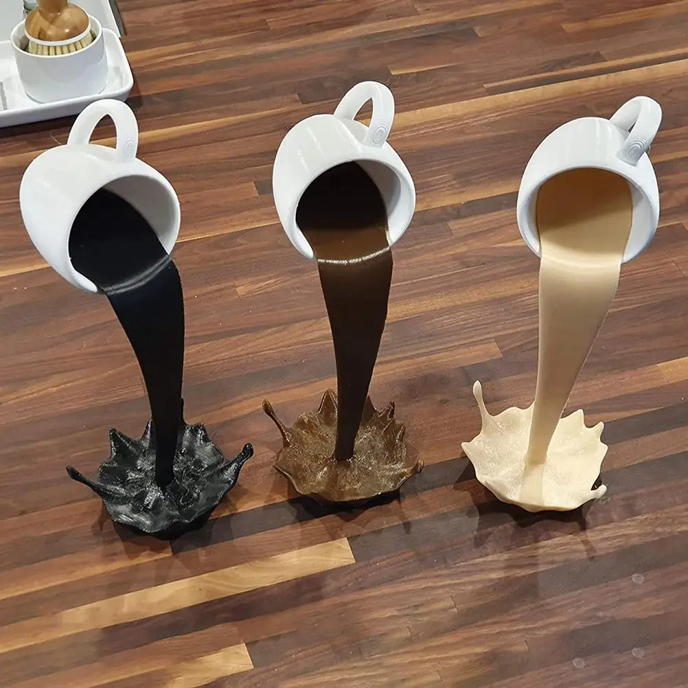 

25cm Creative Floating Spilling Coffee Cup Sculpture Kitchen Decor Magic Pouring Splash Statue Home Decoration Desk Ornaments