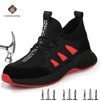 mens safety work shoes high quality anti stab and anti squeeze work boots breathable light steel toe mens shoes