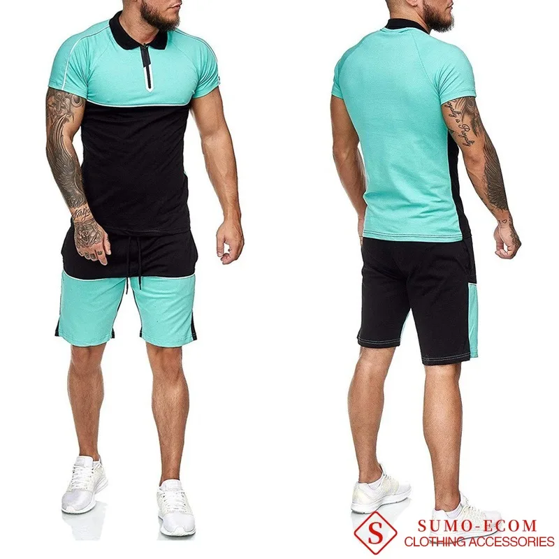 

Mens Tracksuit 2 Pieces Sets Male Clothing Sportswear Set Fitness Summer Streetwear Shorts+POLO T Shirt Casual Outwear Suit 3XL