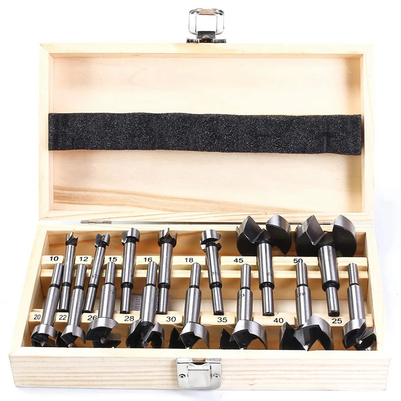 

Forstner Drill Bit Set 15 Pcs 10mm - 50mm Woodworking Hole Saw Drilling Cutting Tool Kits for Woodworking, Furniture, Door Hinge