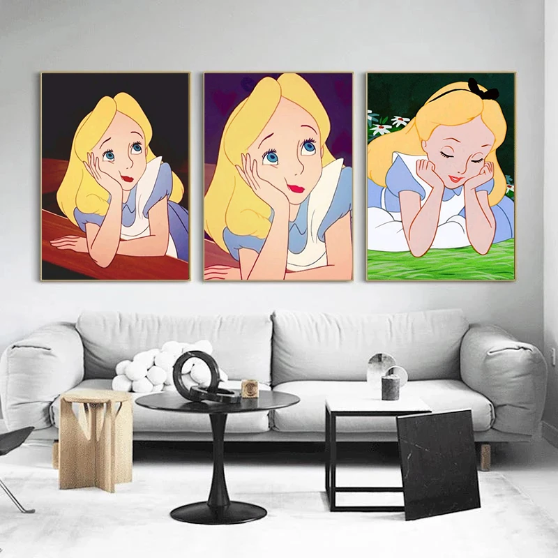 Disney Принцесса Алиса Холст Картина мультфильм милые девушки принты и плакаты