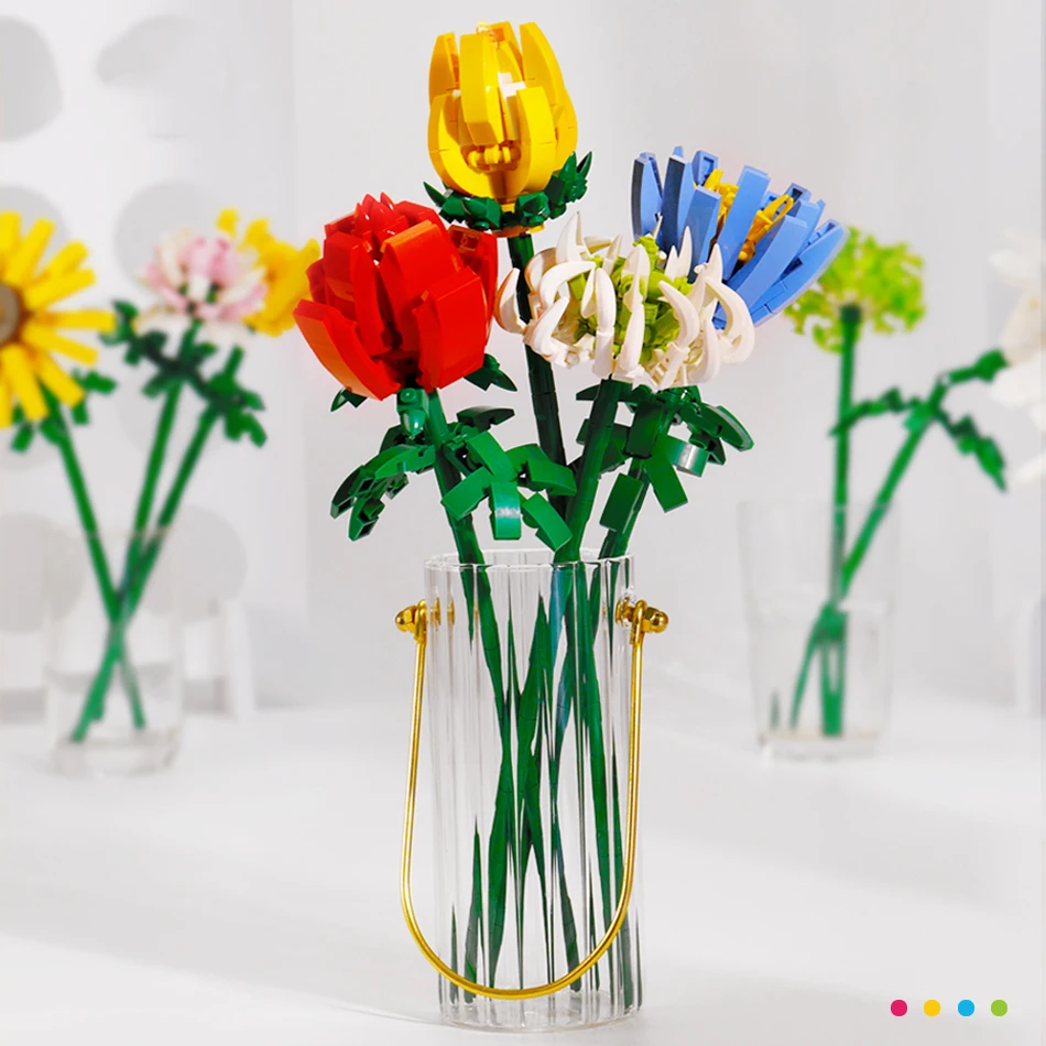 

MOC Ideas Flowers Bouquet Romantic Rose Flower Free collocation Building Blocks Bricks Home Decoration Toys Girl Birthday Gifts