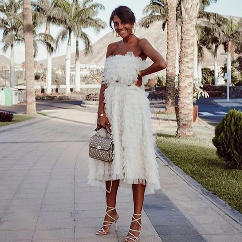 Платье женское Сетчатое с открытыми плечами без бретелек на осень|Женские