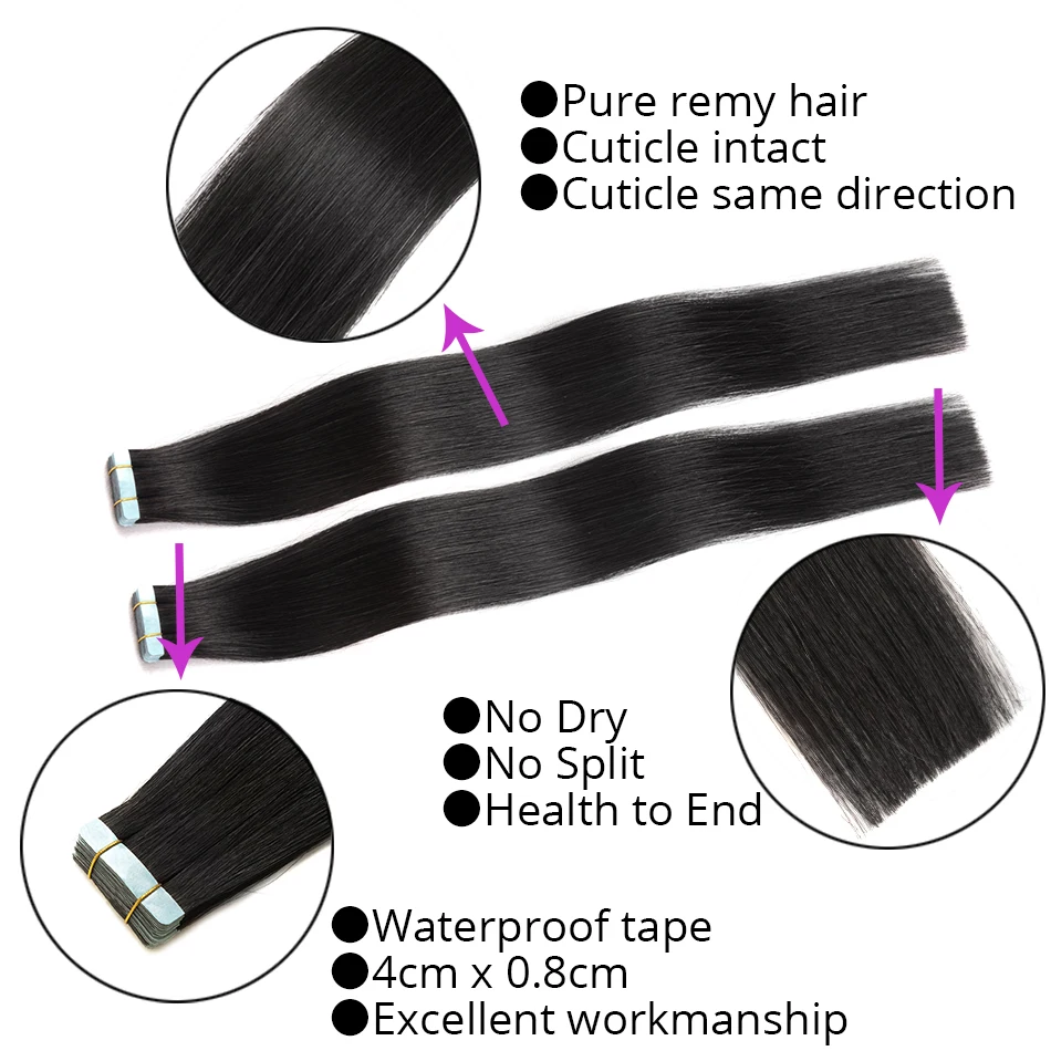 LuxyBeauty Tape In Remy Наращивание волос Человеческие волосы 1"- 22" 20/30шт. Прямые двухсторонние уток для волос с кожей на клеях