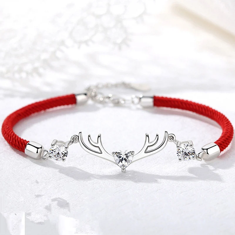 

New Trendy Cute Christmas Deer Snowflake Bracelet For Women Girls Xmas Female Rope Chain Bell Gloves Charm Party Gifts 2021