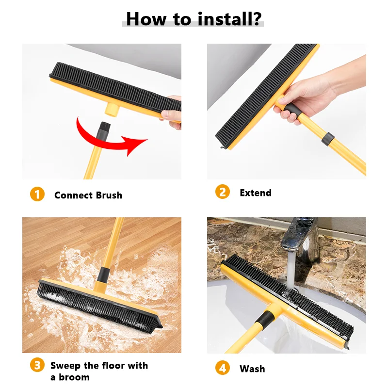

Floor Hair Rubber Broom Pet Rubber Dust Scraper Brush Carpet Flooring Cleaner Sweeper No Hand Wash Mop Clean Wipe Window Tool
