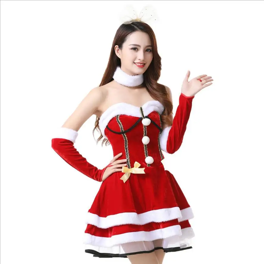 

Red Christmas Dress Set Women Xmas Costume Santa Claus Cosplay Costume Holiday Clothing Party Dress Xmas Outfit