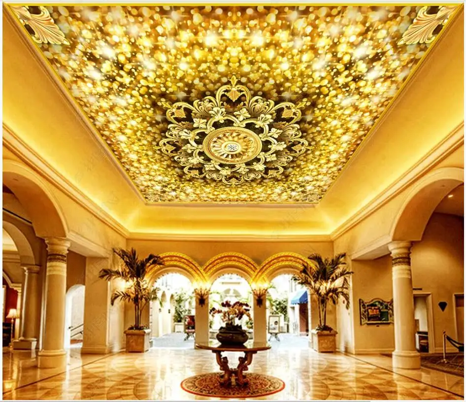 3d обои на заказ фото роскошный Звездный золотой поднос Потолочный Настенный