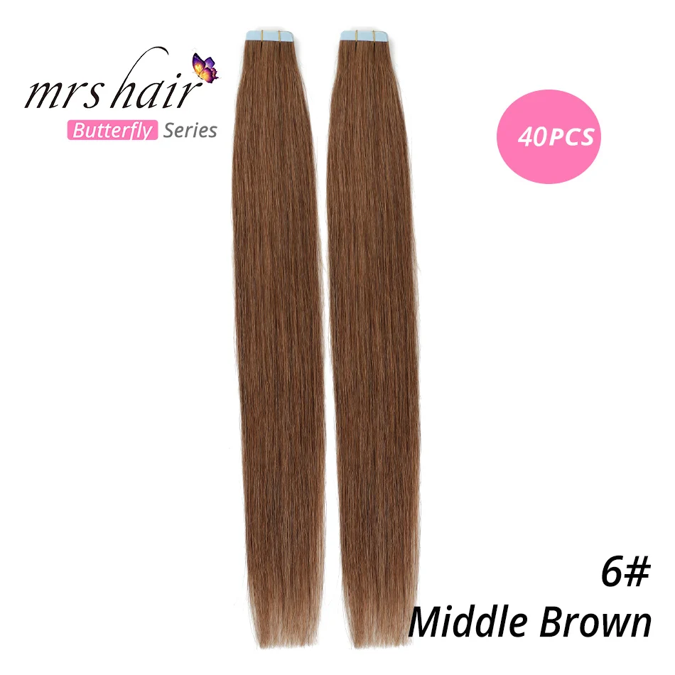 Mrshair Клейкие ленты в Пряди человеческих волос для наращивания 1" 18" 2" 22" 2" машина сделала Волосы Remy на Клеящие средства Клейкие ленты pu кожа утка Невидимый 20 штук - Цвет: #6