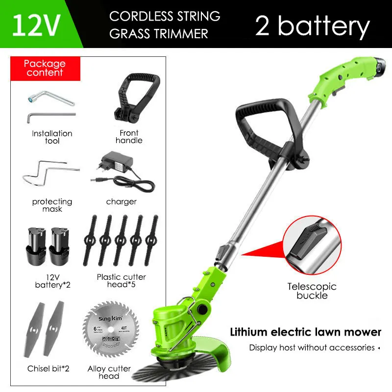12V 450W Electric Lawn Mower with 20000mAh Li-ion Battery Cordless Grass Trimmer Auto Release String Cutter Garden Tool EU Plug