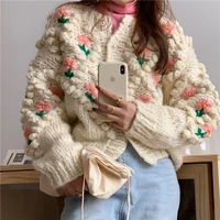 womans jersey 2021 korean casual three dimensional crochet embroidery sweater cardigans female oversized knitwear winter pulls
