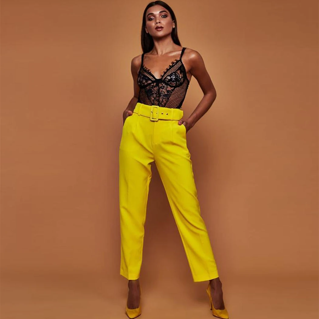 Autumn Office Women Long Pants With Belt Casual Straight Trousers High Waist Ankle-Length Pockets OL Style | Женская одежда