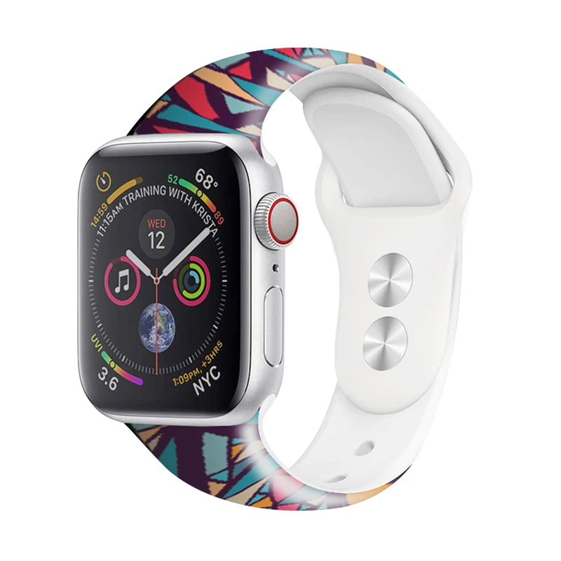 40mm 44mm Printing Watch Bands For Apple Watch 4 Rubber Strap Sport Bracelet 42mm 38mm For Iwatch 3 2 1 Accessories