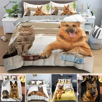 german shepherd with cat duvet cover single queen king animal luxury dog bedding set for kids adult euro size bedcloth