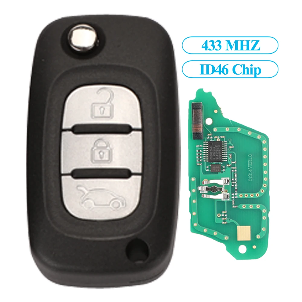 

Jingyuqin Remote Car Key ASK FSK 433MHZ ID46 pcf7941 Chip For Renault Clio 3 Megane 3 Kangoo Modus 3 Button Folding Flip Control