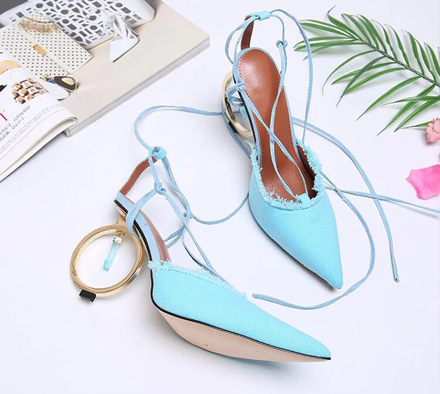 spesifikasi Prova Tempat Yang Hebat Lady Menunjuk Toe Aneh Gaya Tumit Wanita Pumps Pergelangan Kaki Cross Diikat Belakang Terbuka Pesta Sandal Tumit Tinggi