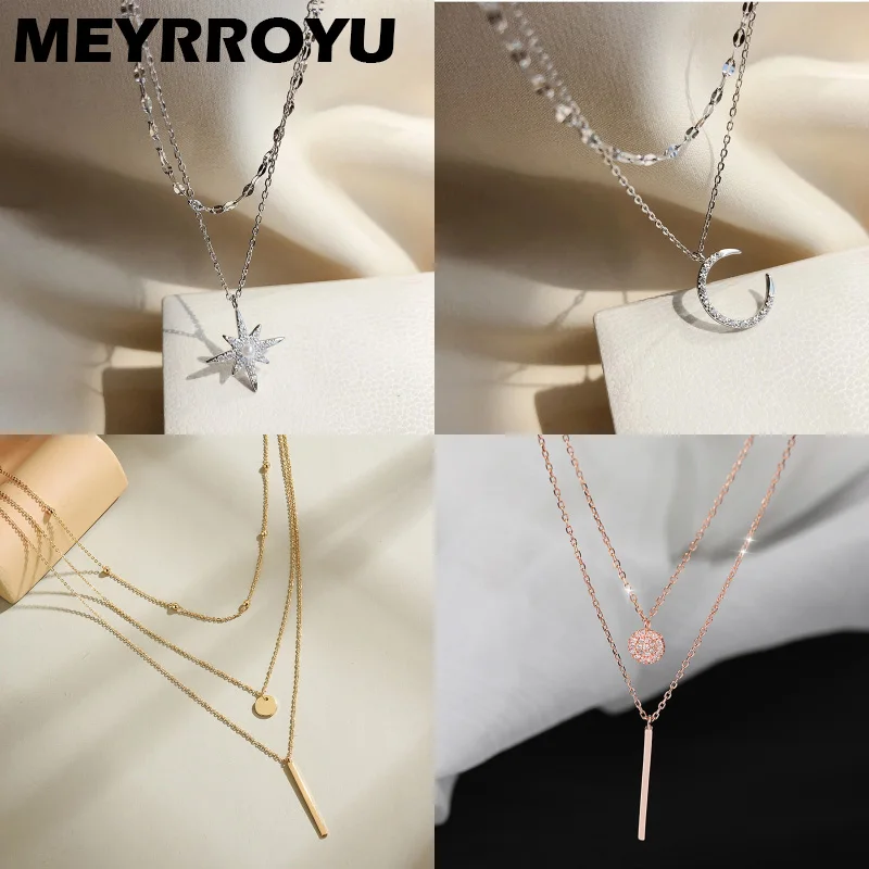 

MEYRROYU 925 Sterling Silver 2021 New Fashion Creative Sweet Multilayer Pendant Necklace Ladies Couple Party Jewelry Wholesale