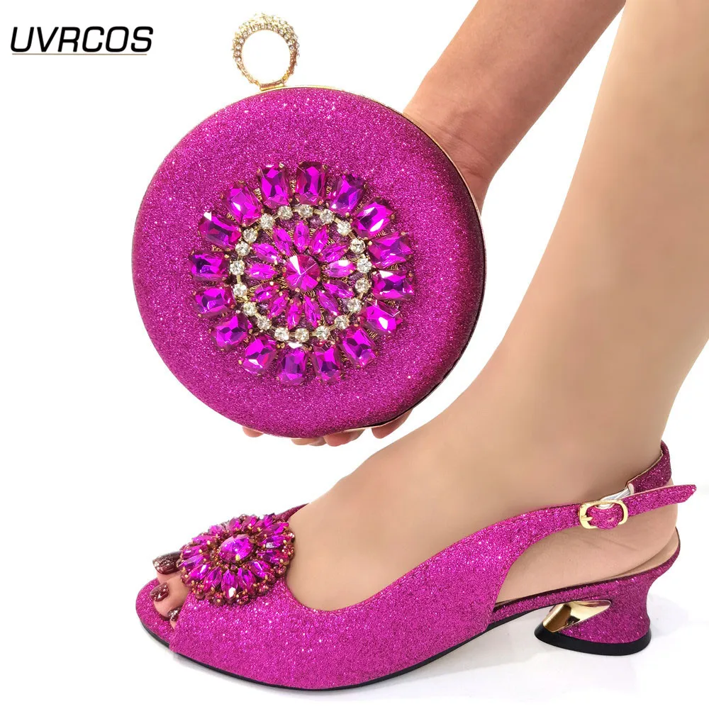 

New Italian Ladies Shoes and Bags To Match Set Sales In Women Matching Shoes and Bag Set with Rhinestone Nigerian Party Pumps