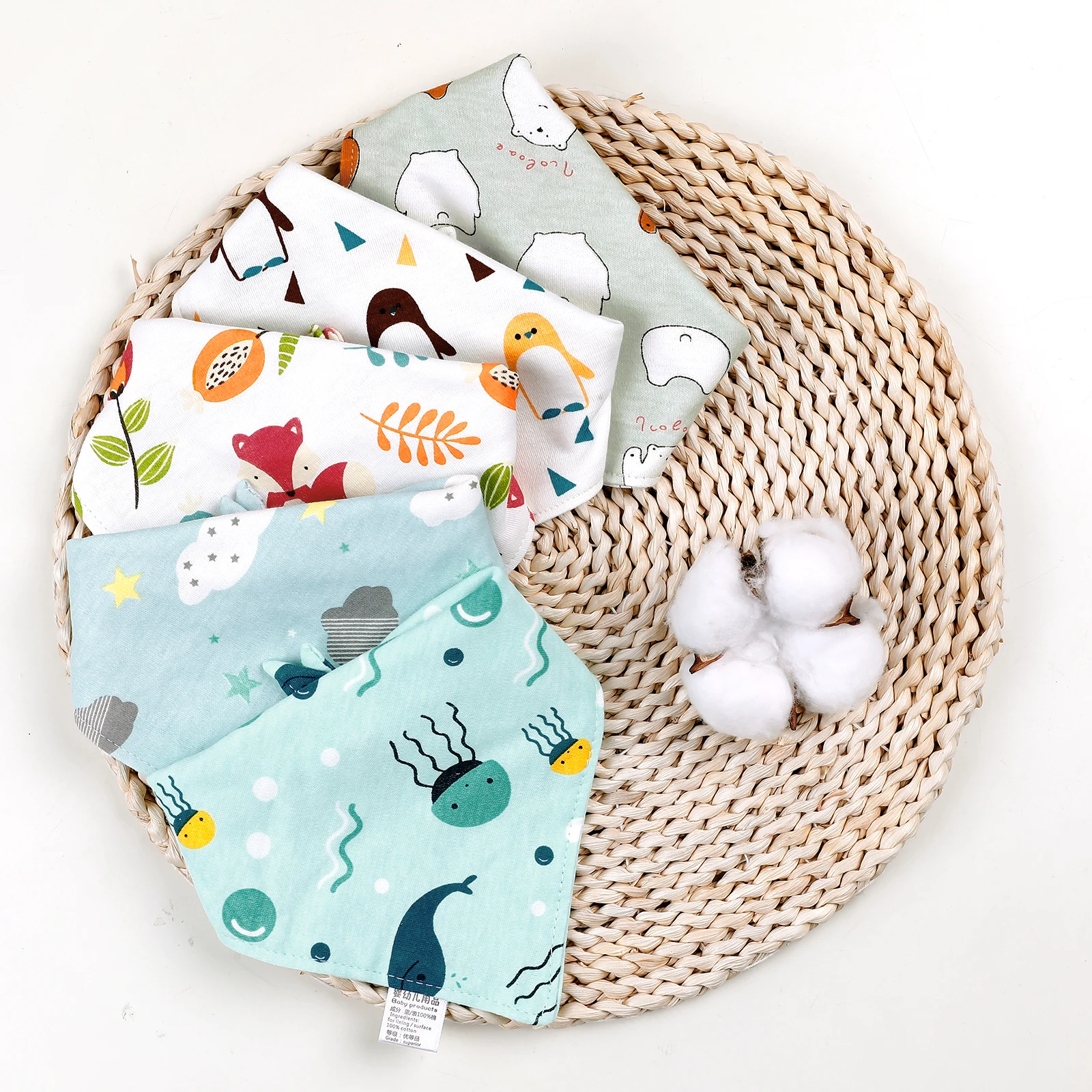 Baby Bandana Bibs Teething Bibs For Baby Girl & Boy, 5/Pack Unisex Organic And Super Adjustable Baby Bandana Drool Bibs