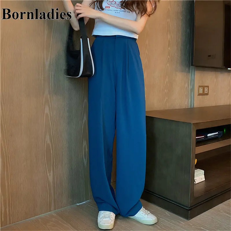 Брюки Bornladies однотонные прямые с высокой талией и широкими штанинами шикарные