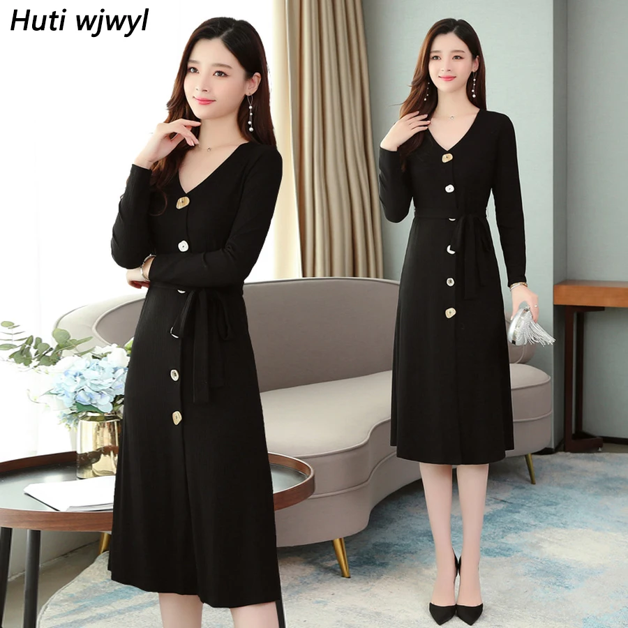 Женское винтажное черное пляжное платье средней длины с длинным рукавом в стиле