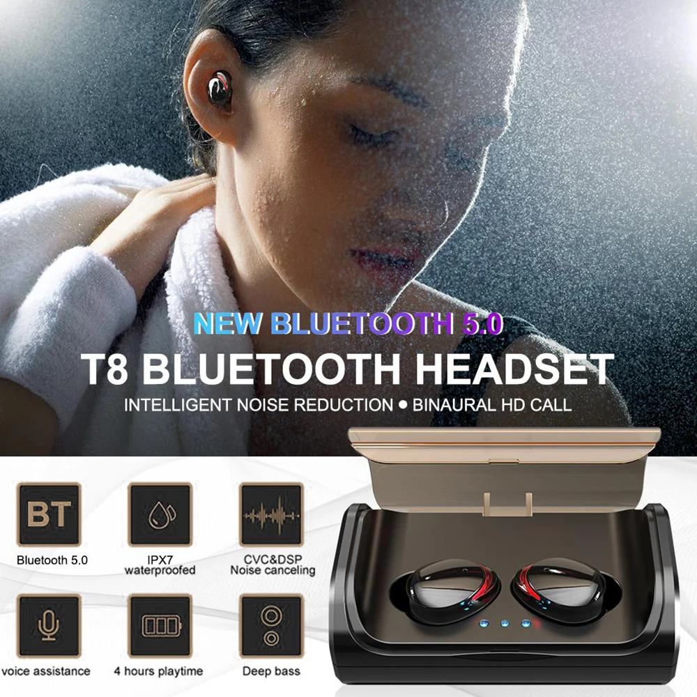 DOCIDACI TWS T8 Bluetooth наушники 5 0 беспроводные глубокий бас стерео IPX7 водонепроницаемая