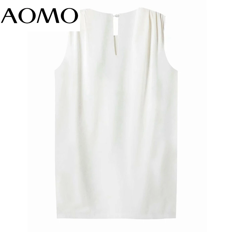 

AOMO Women Solid Shoulder Pads Dress Sleeveless 2021 Fashion Lady Elegant Dresses Vestido QJ25A