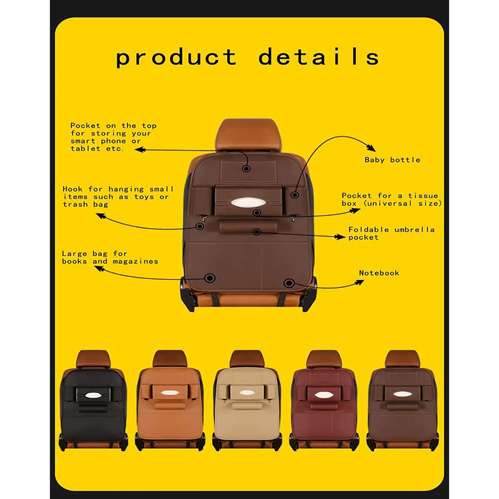 

2 Pack Most Car Truck Interior Leather Premium Car Seatback Organizer Travel Accessories Seat Covers Auto Accessories Car Sticks