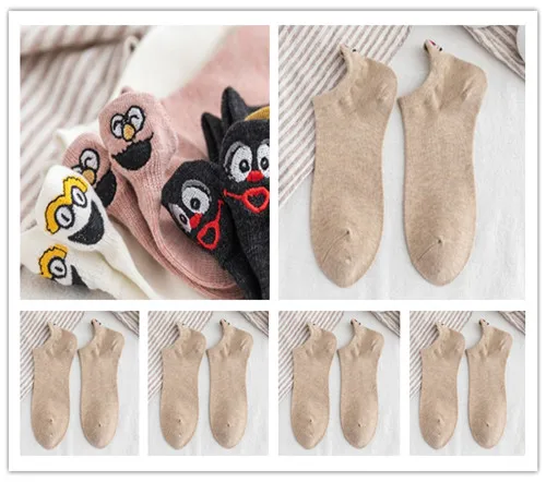 6 Женские носки, 5 пар, женские хлопковые носки с вышивкой Kawaii, короткие носки, женские носки-башмачки, женские повседневные носки - Цвет: 6